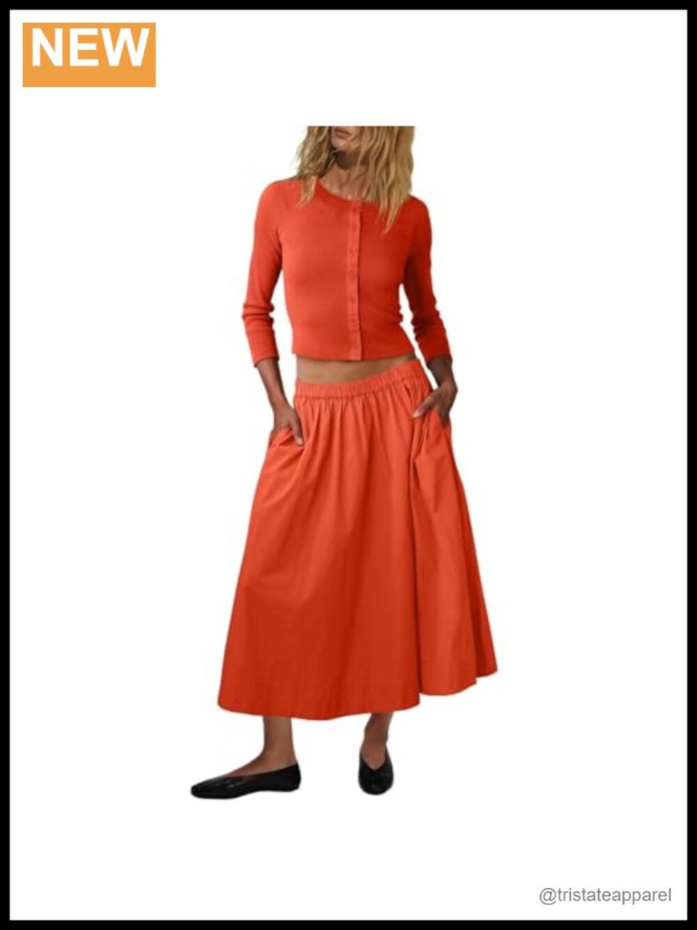 Womens 2 Piece Skirt Sets Button Down Knit Cardigan Elastic Waist A Line Midi